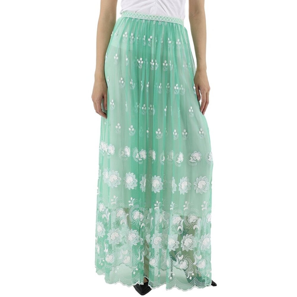 NWT Burberry Tulle Embroidered Floral Maxi Skirt - Size US 8